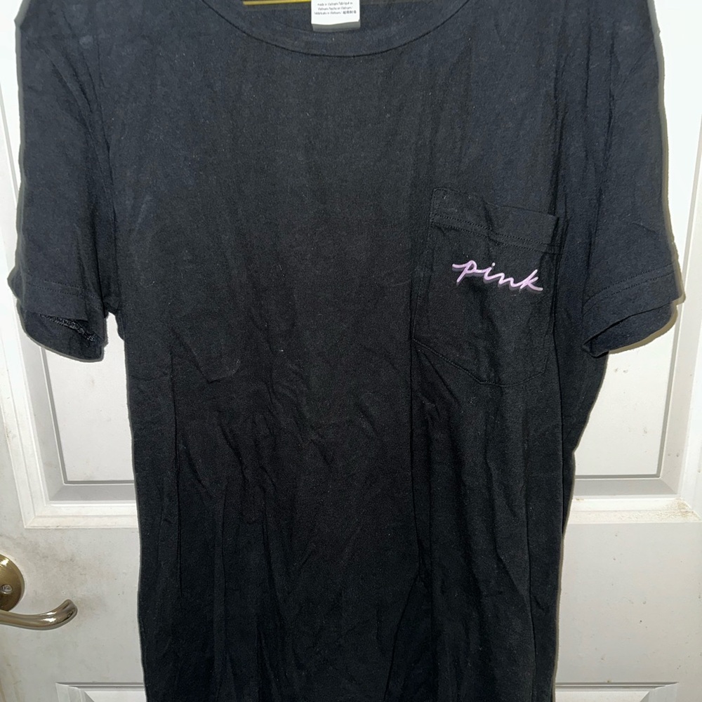 PINK Victoria's Secret Campus Black Tee with Pink Logo